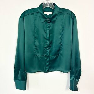 LOFT 👑 Emerald Green Long Sleeve Button Down Tuxedo Top - Size S